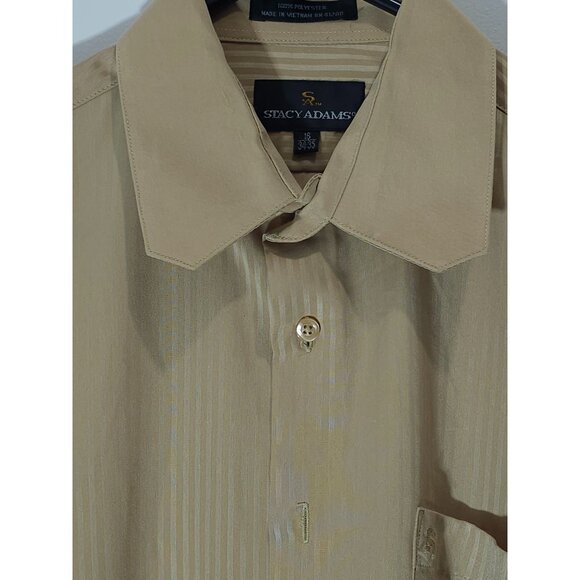 Stacy Adams Mens Long Sleeve Striped Dress Shirt Size 16 34/35 Beige Polyester - Picture 7 of 16